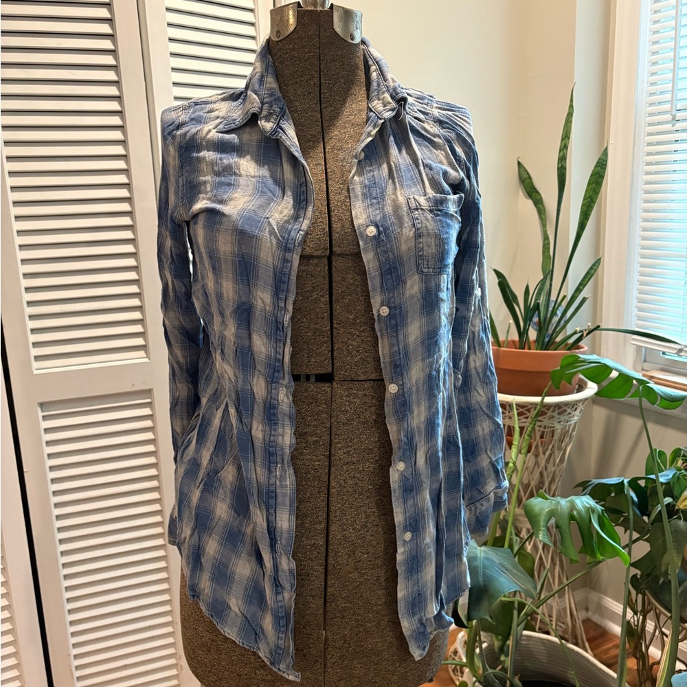 NuVintage Blue and White Plaid Shirt cabin-core